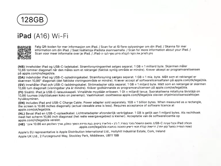 TABLET APPLE IPAD A16 WI-FI 128GB A3354 SREBRNY #FABRYCZNIE ZAPAKOWANY