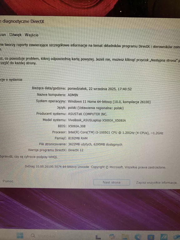 LAPTOP ASUS X509J I3 10GEN 8/512GB RAM