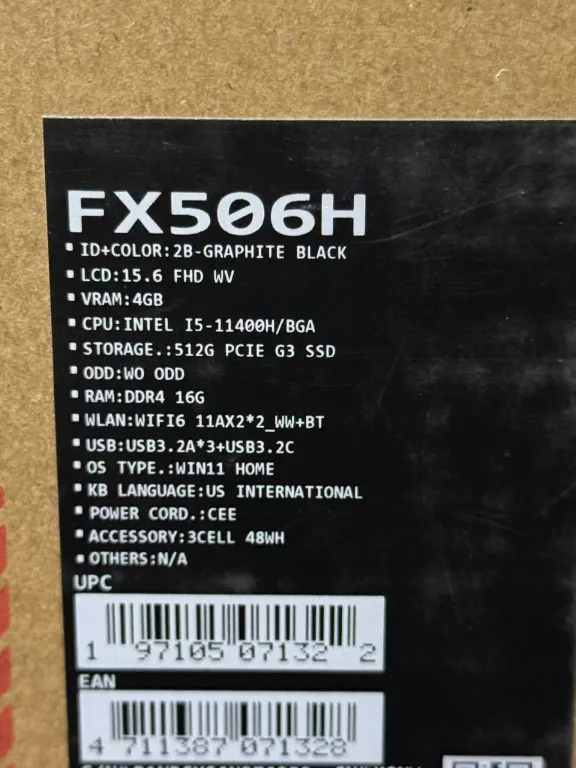 LAPTOP ASUS TUF GAMING F15 RTX2050 I5 11GEN