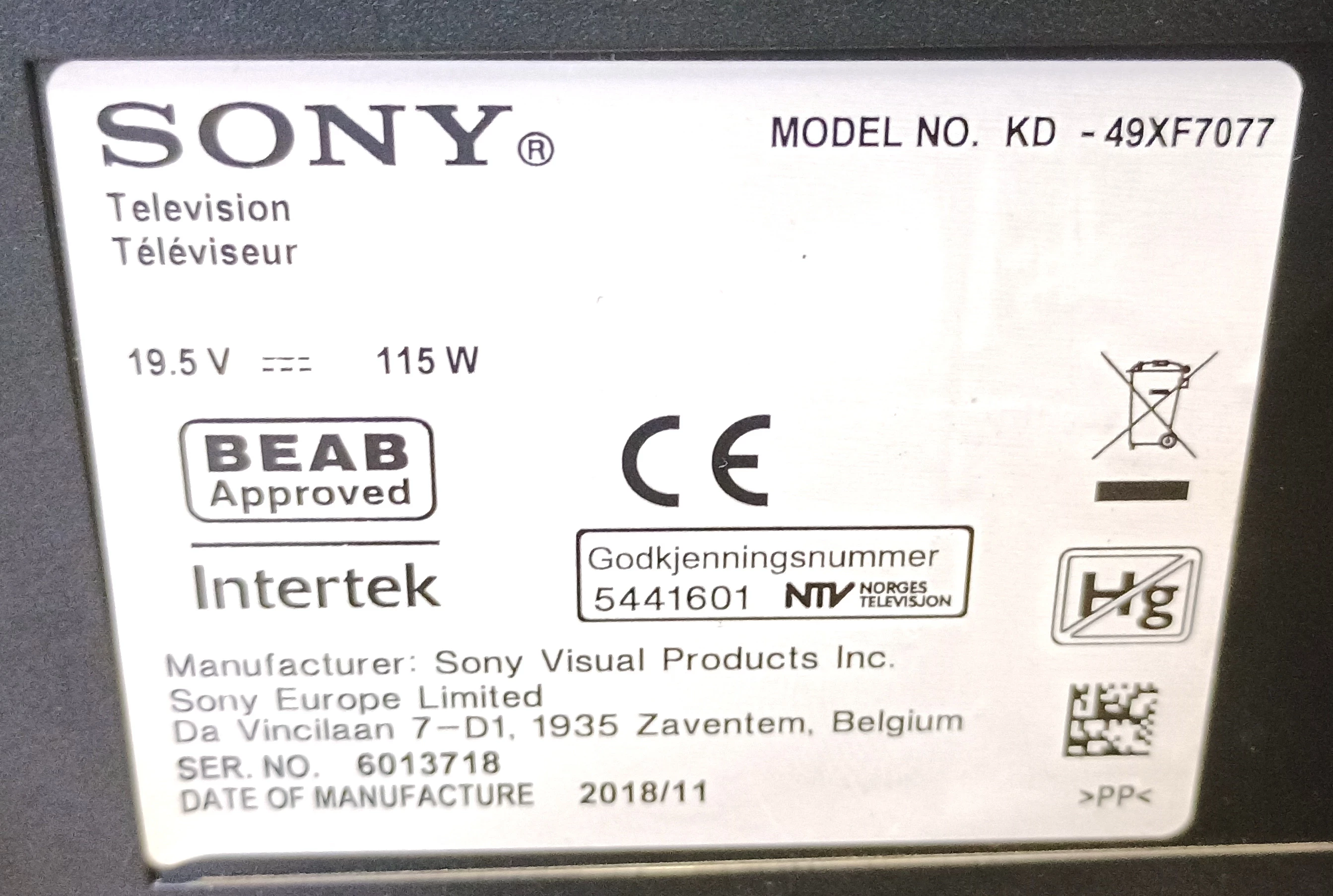 telewizor-sony-kd-49xf7077zasilaczpilot-kod-producenta-kd-49xf7596