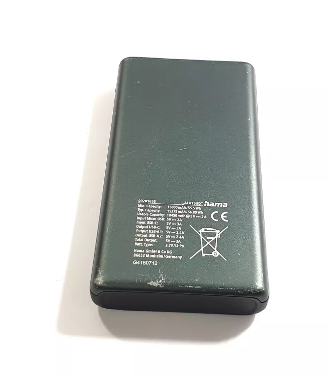 POWERBANK HAMA ALU15HD 15000MAH 1XUSB-C 2XUSB-A