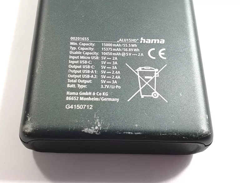 POWERBANK HAMA ALU15HD 15000MAH 1XUSB-C 2XUSB-A