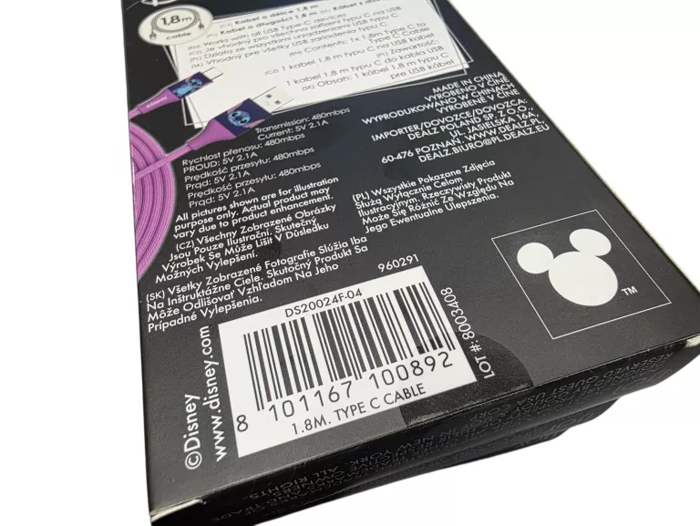 KABEL DO ŁADOWANIA WEJŚCIE USB - USB TYP C MOTYWEM STITCH