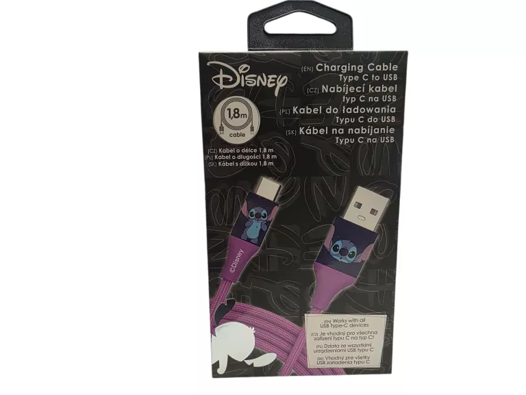 KABEL DO ŁADOWANIA WEJŚCIE USB - USB TYP C MOTYWEM STITCH