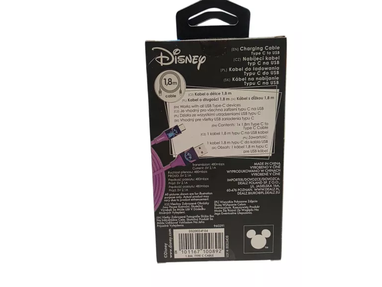 KABEL DO ŁADOWANIA WEJŚCIE USB - USB TYP C MOTYWEM STITCH