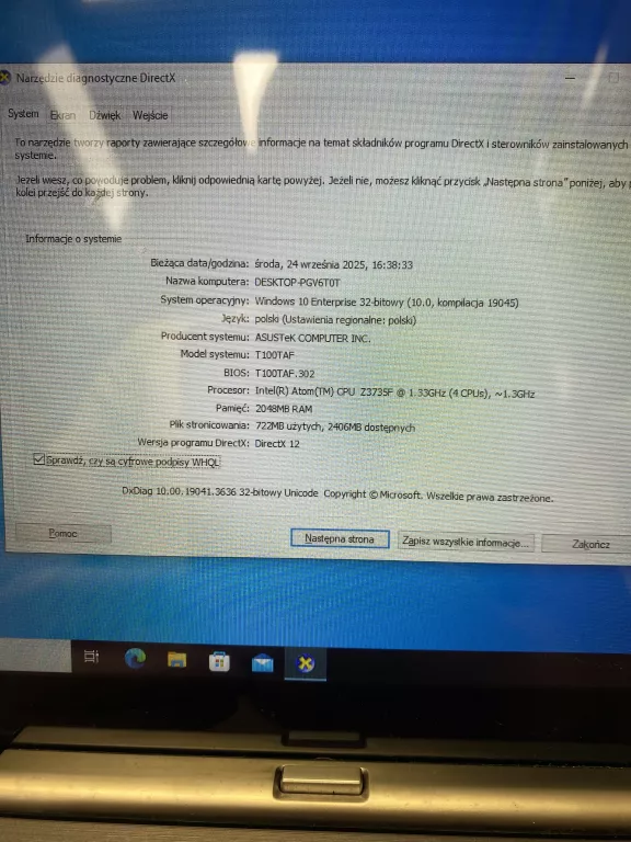 LAPTOP ASUS 2IN1 T100TAF 2/30GB