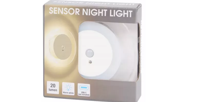 LAMPKA NOCNA CZUJNIK RUCHU ŁADOWANIE USB ŚCIENNA ŚREDNICA 10 CM 20 LUMEN
