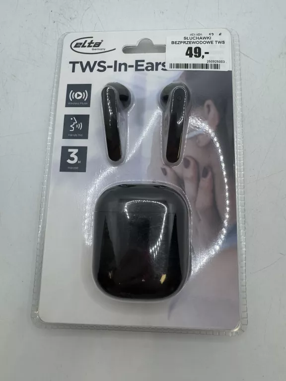 SŁUCHAWKI BEZPRZEWODOWE TWS IN EARS ELTA CZARNE