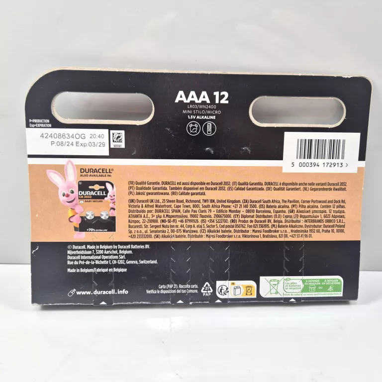 BATERIE ALKALICZNE DURACELL AAA (R3) / 12SZT.