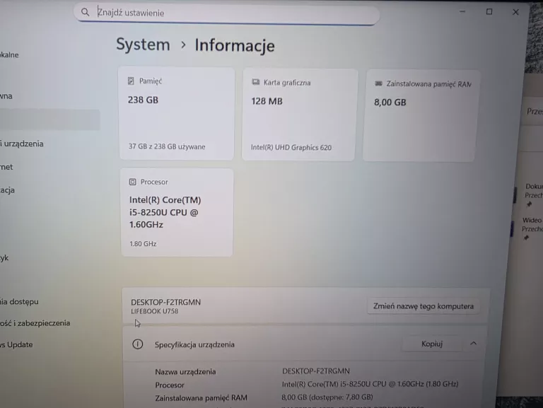 LAPTOP FUJITSU LIFEBOOK U758 I5-8350U| |8GB RAM