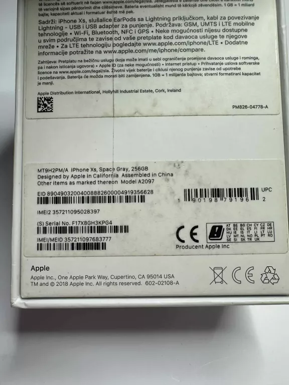 TELEFON APPLE IPHONE XS 256GB. BATERIA 96%