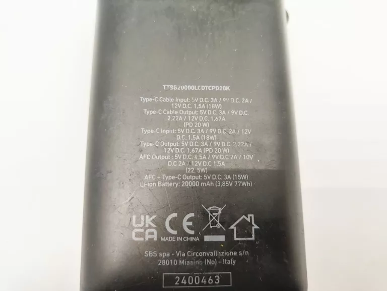 POWERBANK SBS 20000 MAH CZARNY