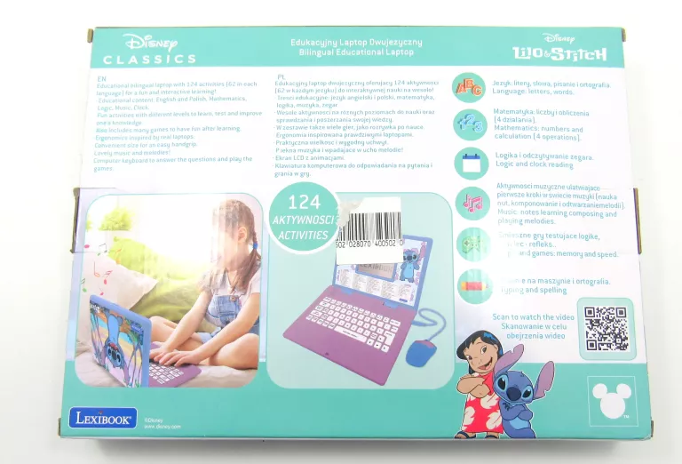 DWUJĘZYCZNY LAPTOP EDUKACYJNY LEXIBOOK STITCH POL/ANG KOMPUTEREK DLA DZIEC