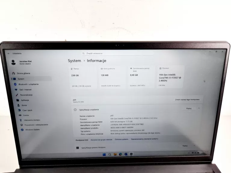 LAPTOP DELL VOSTRO 3400 I5-1135G7 8GB RAM 256GB SSD EKRAN 14"