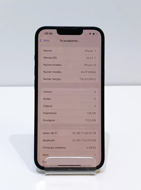 TELEFON IPHONE 13 4/128GB BAT.100% CZARNY