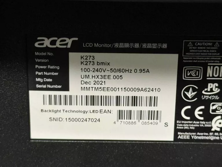 ACER K273BMIX MONITOR