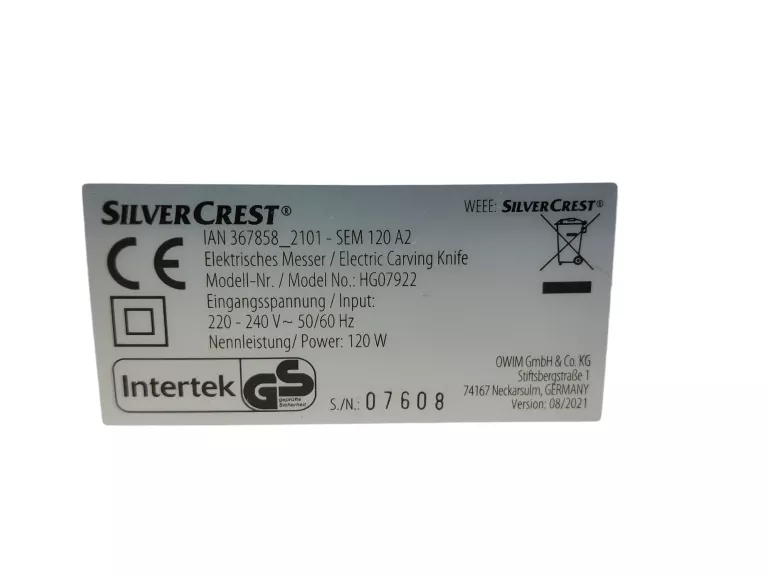 NÓŻ ELEKTRYCZNY SILVERCREST