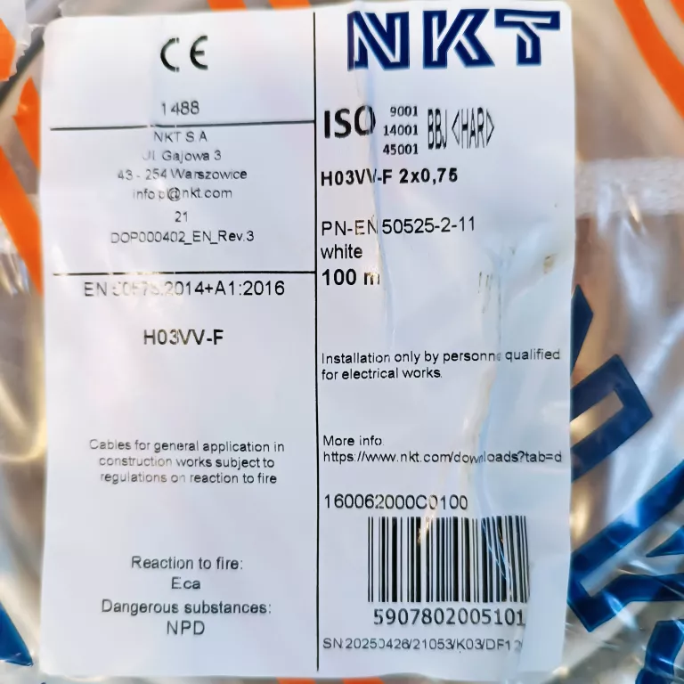 KABEL NKT H03VVF 2X0,75