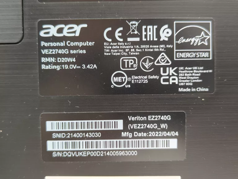KOMPUTER ALL IN ONE ACER VEZ2740G 23,8" I3-1115G4 8GB RAM 256GB SSD