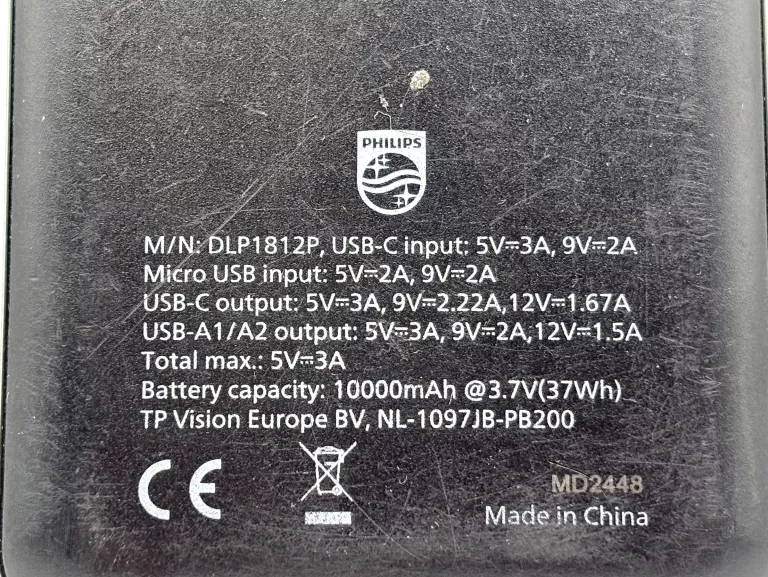 POWERBANK PHILIPS DLP1812P 10000MAH 2USB MICROUSB USB-C