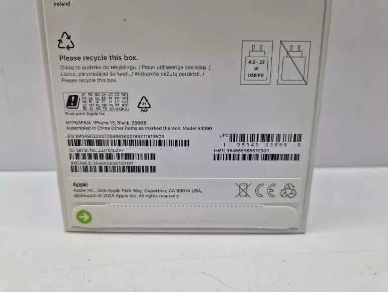 TELEFON APPLE IPHONE 15 256GB + KOSTKA ŁADUJĄCA USB-C 20 + GWARANCJA IDREA