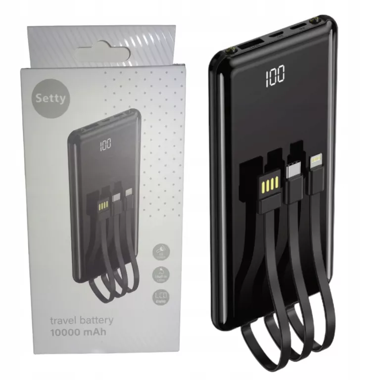 POWERBANK LATARKA POJEMNOŚĆ 10000 MAH 2X USB + KABEL LIGHTNING POWER BANK