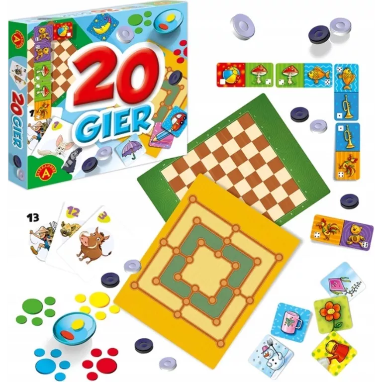 ZESTAW 20 GIER GRY RODZINNE PLANSZOWE KARCIANE GRA