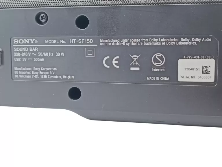 SOUNDBAR SONY HT-SF150 CZARNY BLUETOOTH I HDMI ARC 30W