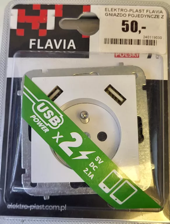 GNIAZDO POJEDYNCZE Z ŁADOWARKĄ 2X USB BIAŁE