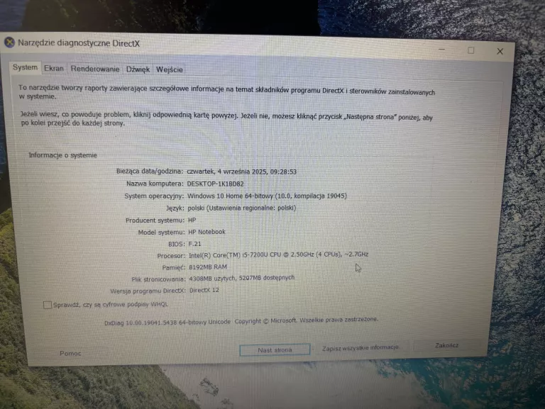 LAPTOP HP TPN-C125 INTEL CORE I5 7200 8GB RAM 256GB TORBA ŁAD