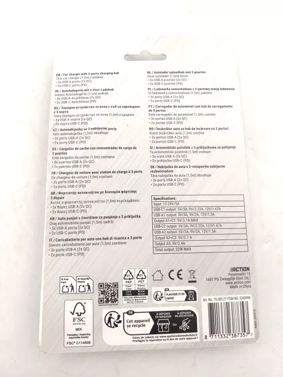 ŁADOWARKA SAMOCHODOWA , USB 3.1 TYP C NL PRODACTION 3100 MA