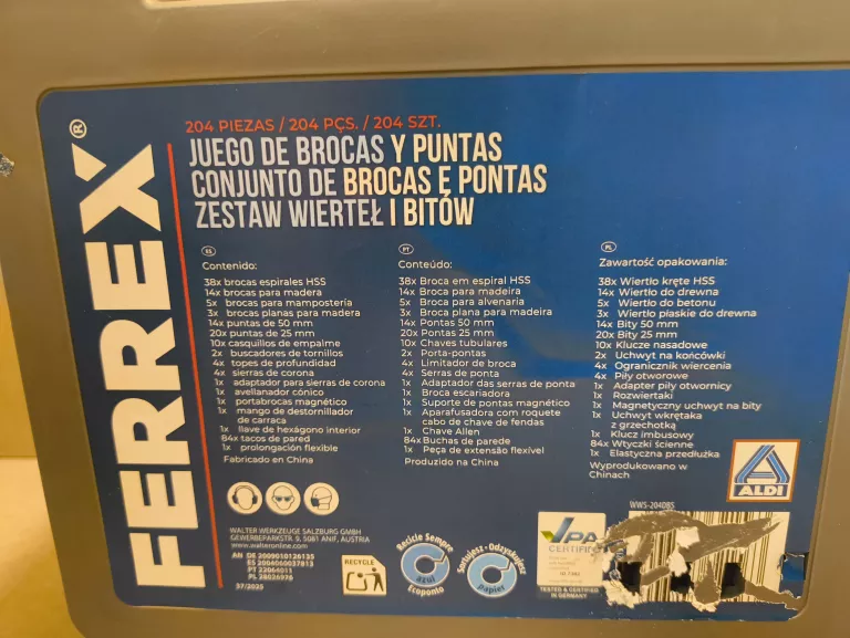 ZESTAW BITÓW I WIERTEŁ FERREX 204 EL.