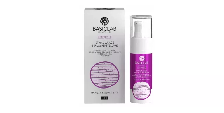 BASICLAB SERUM PEPTYDOWE 25% DO TWARZY NA NOC NAPIĘCIE UJĘDRNIENIE 30 ML