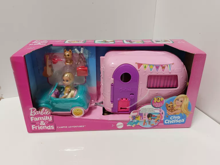 LALKA BARBIE CHELSEA AUTO KABRIOLET FXG90 KAMPER PIESEK SAMOCHÓD