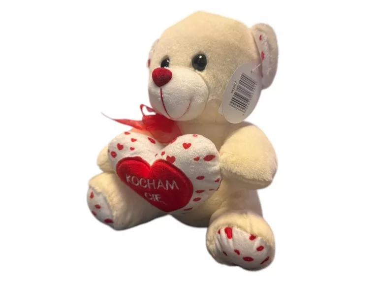 MASKOTKA MIŚ KOCHAM CIĘ Z SERCEM 20CM BIAŁY
