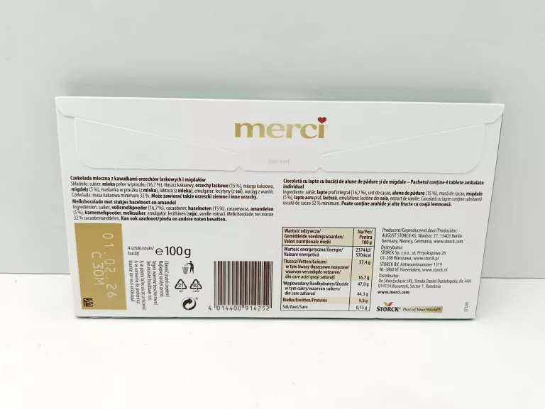 MERCI CZEKOLADA ORZECHOWO - MIGDAŁOWA 100 G STORCK