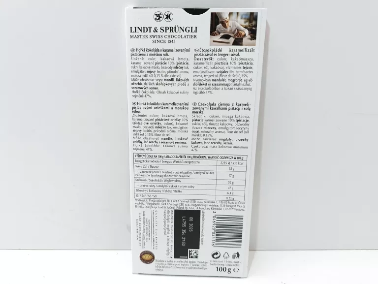 LINDT EXCELLENCE CZEKOLADA GORZKA Z KARMELIZOWANYMI PISTACJAMI I SOLĄ 100G