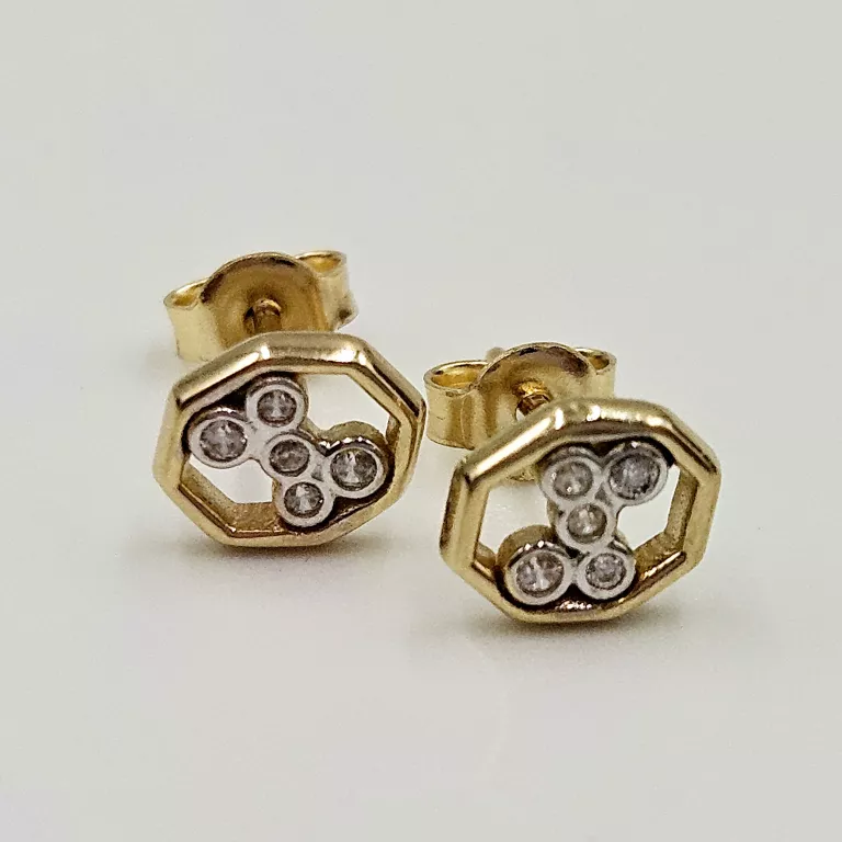 NIENOSZONE ZŁOTE KOLCZYKI Z CYRKONIAMI SZTYFT 585 1.08G 1CM