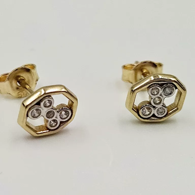 NIENOSZONE ZŁOTE KOLCZYKI Z CYRKONIAMI SZTYFT 585 1.08G 1CM