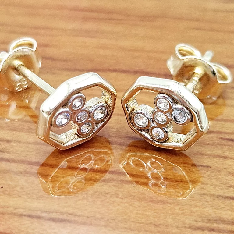NIENOSZONE ZŁOTE KOLCZYKI Z CYRKONIAMI SZTYFT 585 1.08G 1CM