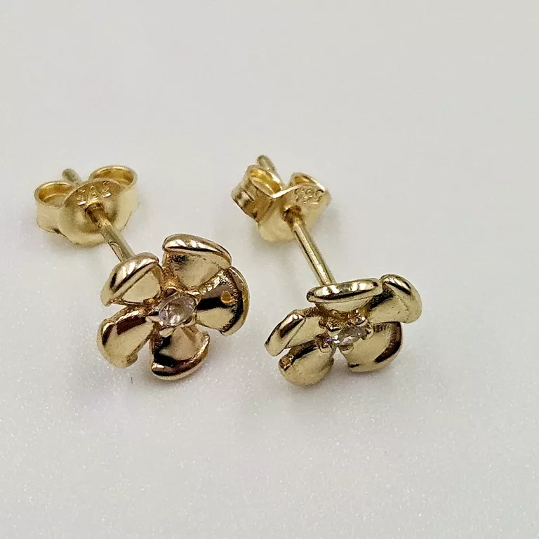 NIENOSZONE ZŁOTE KOLCZYKI Z CYRKONIĄ KWIATEK SZTYFT 585 1.36G 1CM