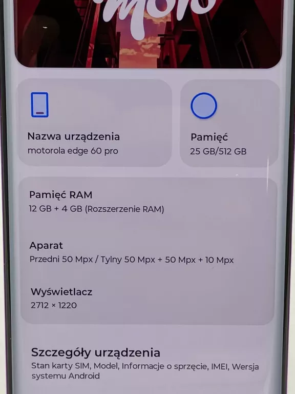 MOTOROLA EDGE 60 PRO 12/512GB KOMPLET ZABLOKOWANY !!!!