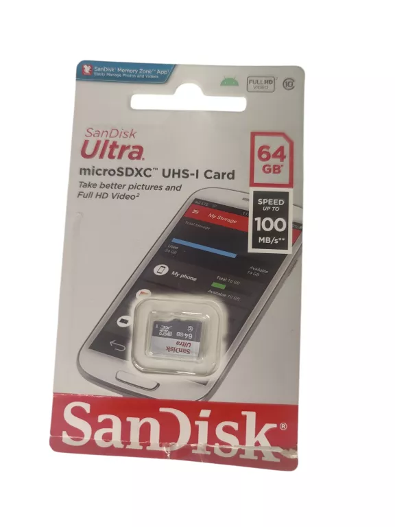 KARTA PAMIĘCI SANDISK ULTRA 64GB MICRO SD 100MB/S