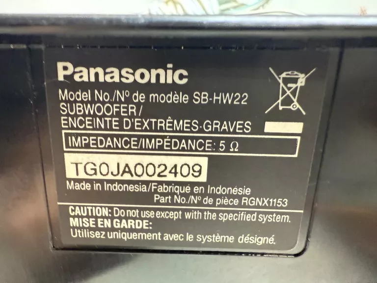 SUBWOOFER PANASONIC SB-HW22