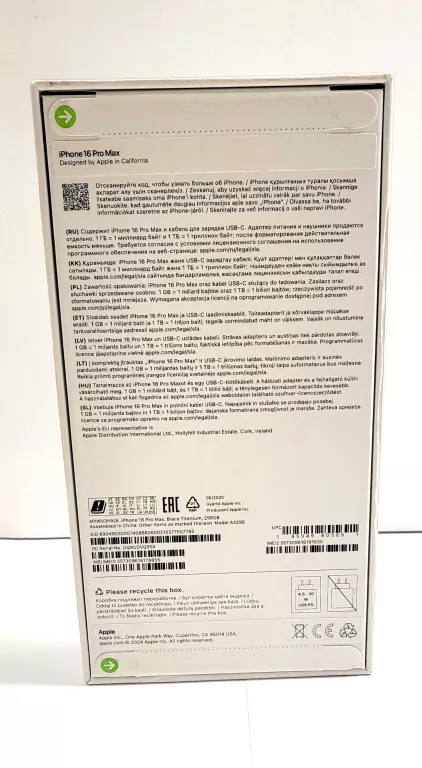 SMARTFON APPLE IPHONE 16 PRO MAX 8 GB / 256 GB BLACK TITANIUM FABRYCZNY