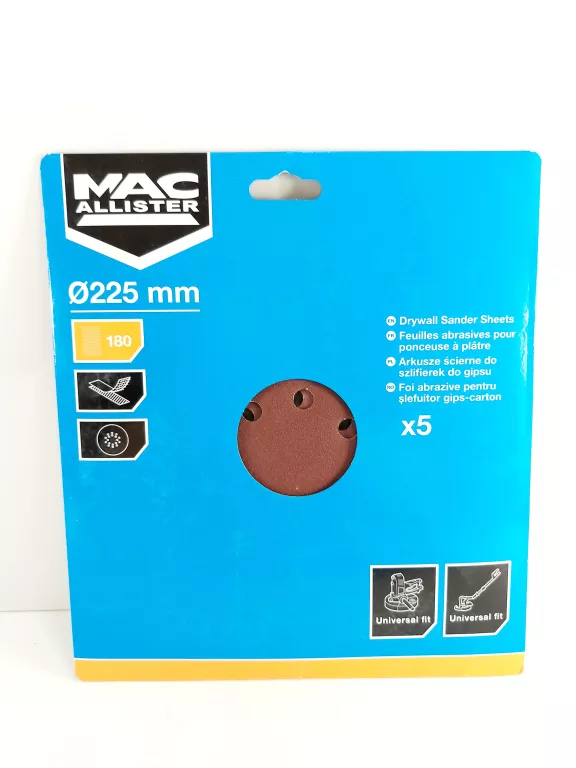 KRĄŻEK NA RZEP MACALLISTER Z OTWORAMI 225 MM P180 5 SZTUK