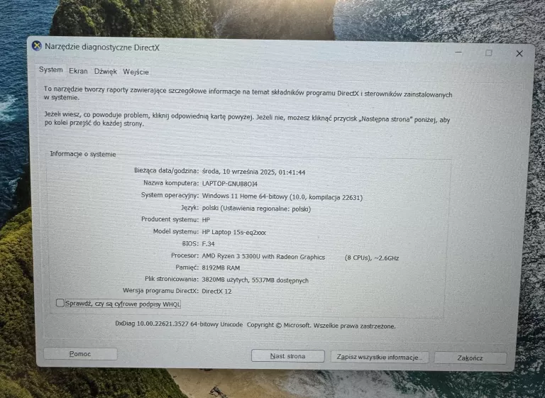 LAPTOP HP 15S-EQ2470NW RYZEN 3 RAM 8 GB SSD 512 GB SREBRNY