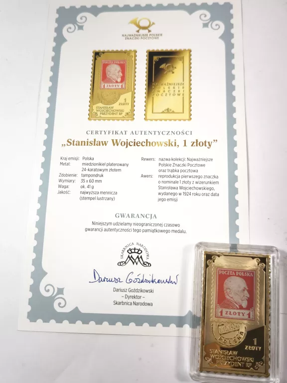 NAJWAŻNIEJSZE POLSKIE ZNACZKI POCZTOWE STANISŁWA WOJCIECHOWSKI 1 ZŁOTY + C