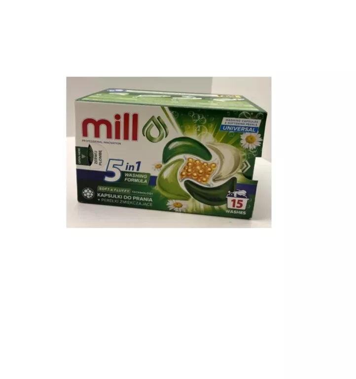 MILL KAPSUŁKI DO PRANIA UNIWERSALNE + PEREŁKI ZMIĘKCZAJĄCE 15 SZT. 5 IN 1