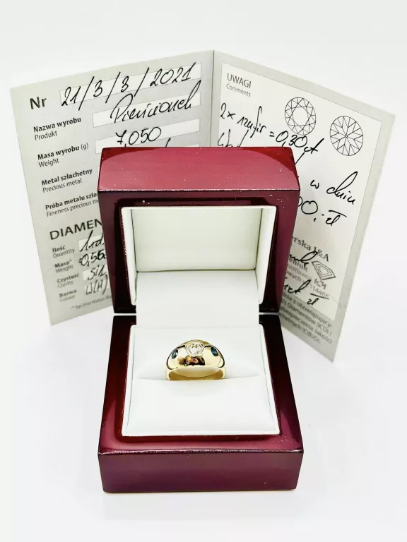 zloty-pierscionek-z-brylantem-i-szafirami-585-707g-r12-certyfikat-laska-18-zdunska-wola-expert-spj